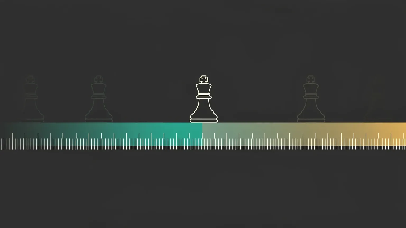 A measuring scale running from teal to gold with a chess piece standing exactly on one tick mark