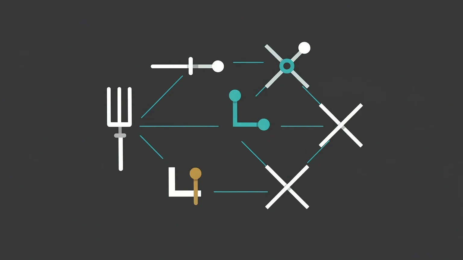 Five simple tactical pictograms arranged like a constellation and joined by thin lines