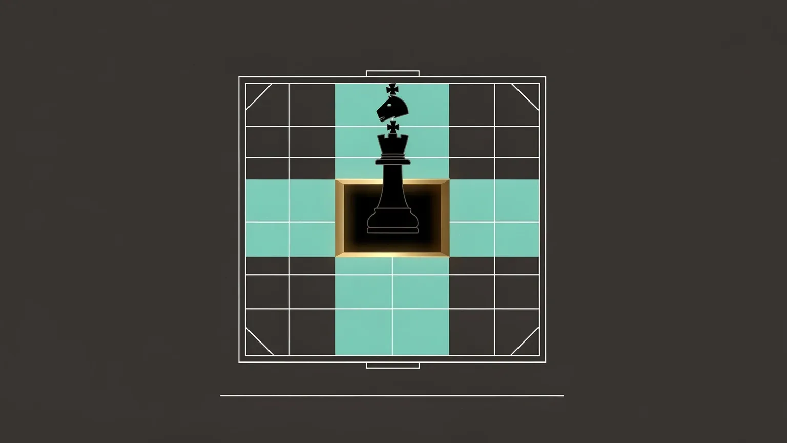 A chess piece falling through a hole in a chessboard square, the edge of the hole lit gold