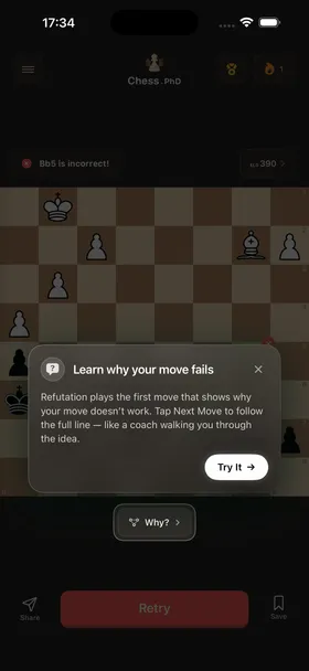 See exactly why a move fails — Chess Puzzles: Tactics Trainer